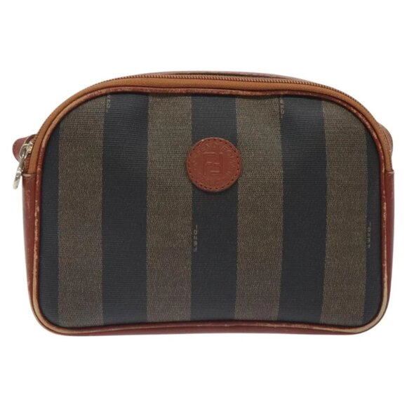 FENDI Pecan Canvas Shoulder Bag Brown Black Auth - Picture 3 of 16